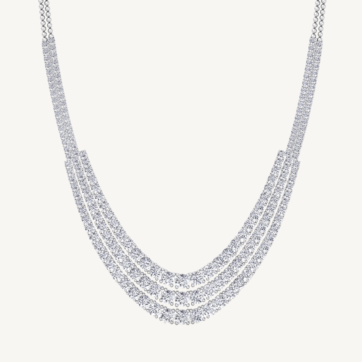 Triple Row Graduated Natural Diamond Tennis Necklace with 14K Solid Gold Chain
