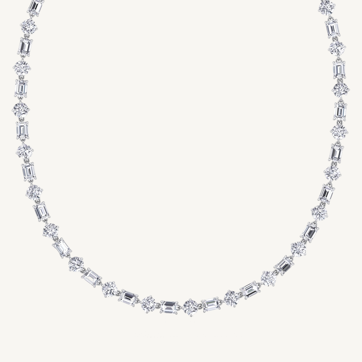 Alternating Emerald and Round Natural Diamond Tennis Necklace