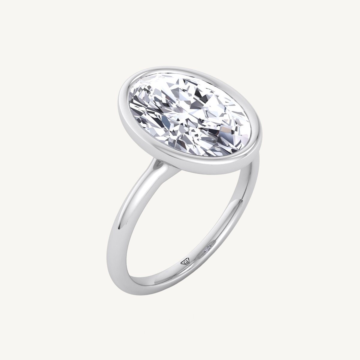 Bezel Set Oval Shape Natural Diamond Solitaire Engagement Ring