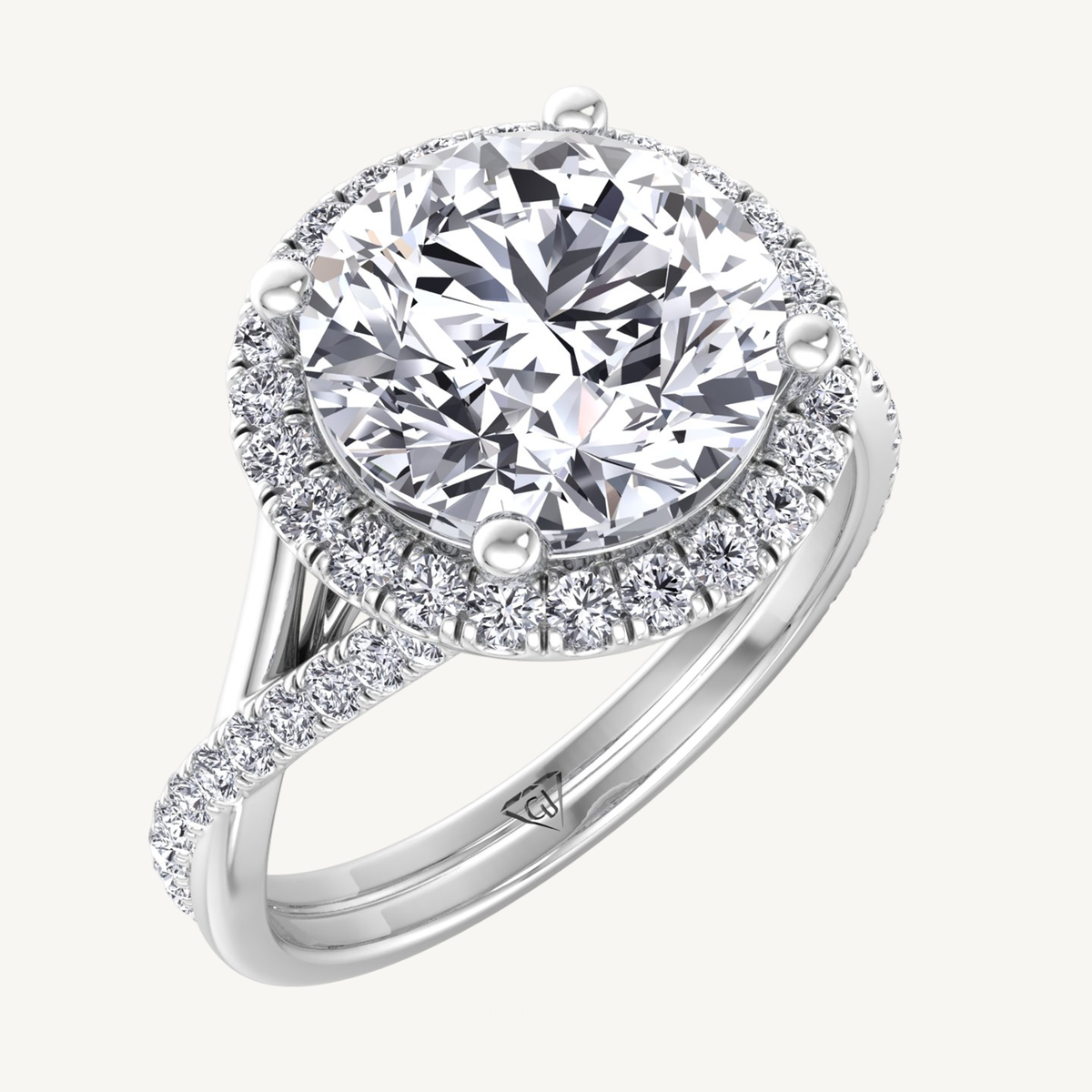 Round Diamond Halo Crossover Band Ring