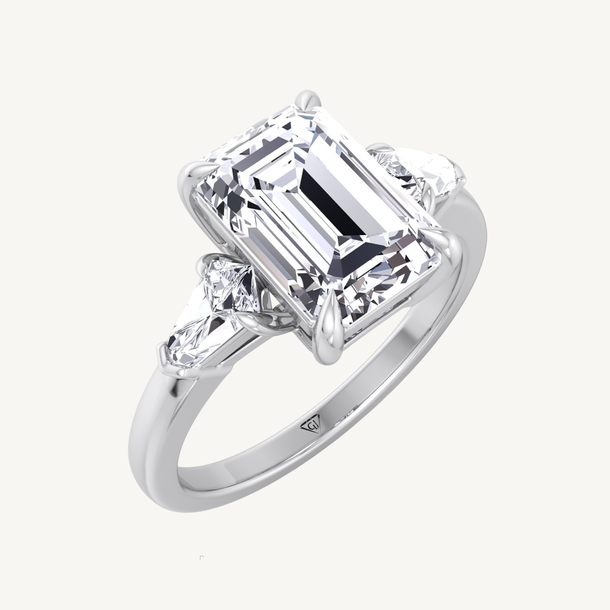 Emerald Shape Diamond Engagement Ring with Kite Side Stones