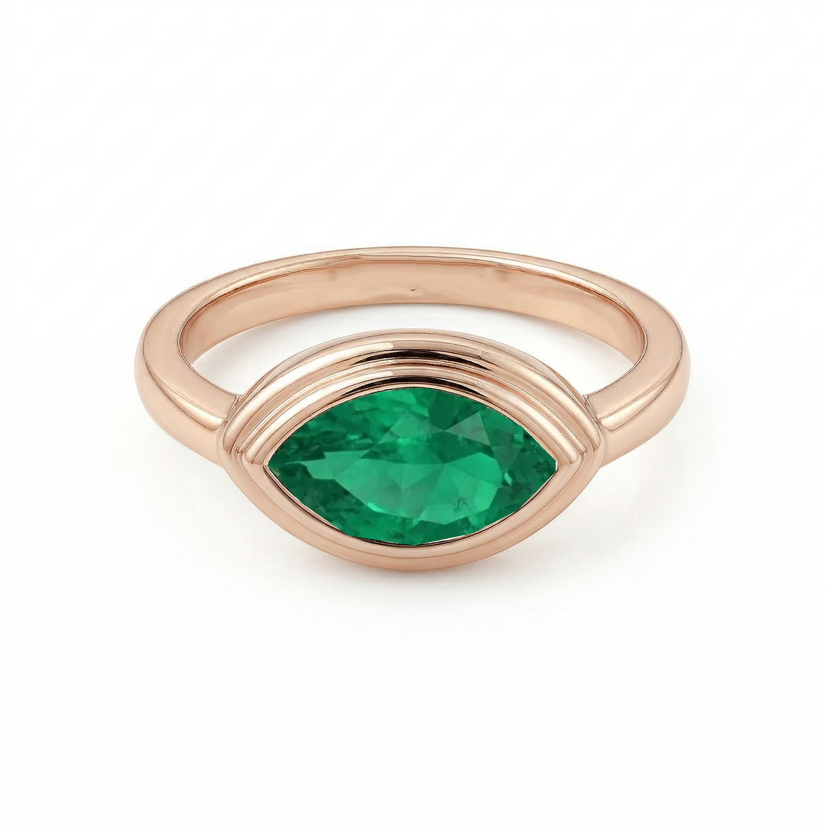 Natural Green Emerald Marquise Cut Pinky Ring RG2
