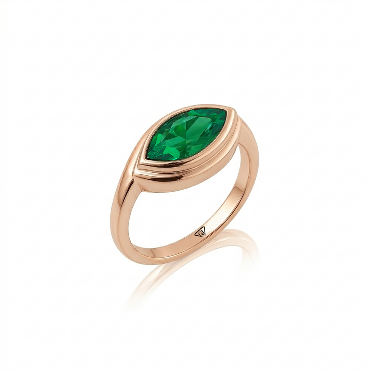 Natural Green Emerald Marquise Shape Pinky Ring