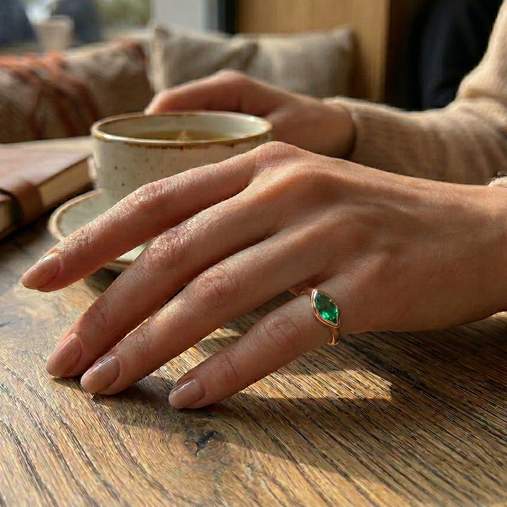 Natural Green Emerald Marquise Shape Pinky Ring