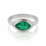 Natural Green Emerald Marquise Cut Pinky Ring WG3