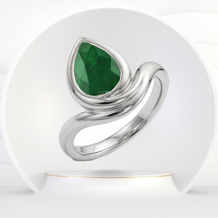 Natural Green Emerald Pear Shape Pinky Ring WG