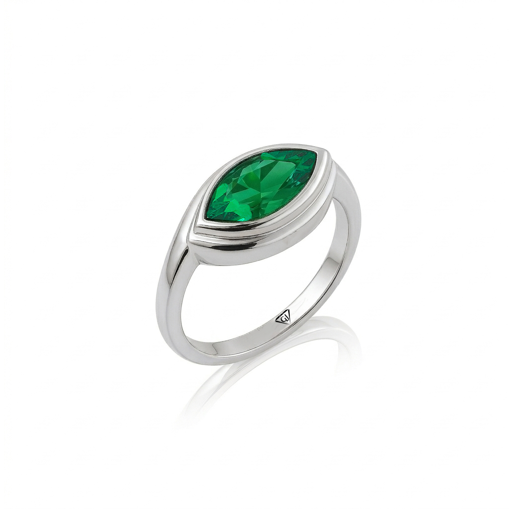Natural Green Emerald Marquise Shape Pinky Ring