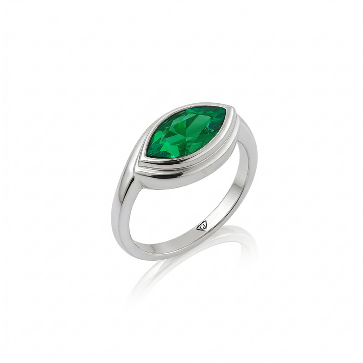 Natural Green Emerald Marquise Shape Pinky Ring