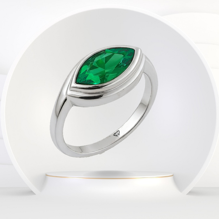 Natural Green Emerald Marquise Shape Pinky Ring