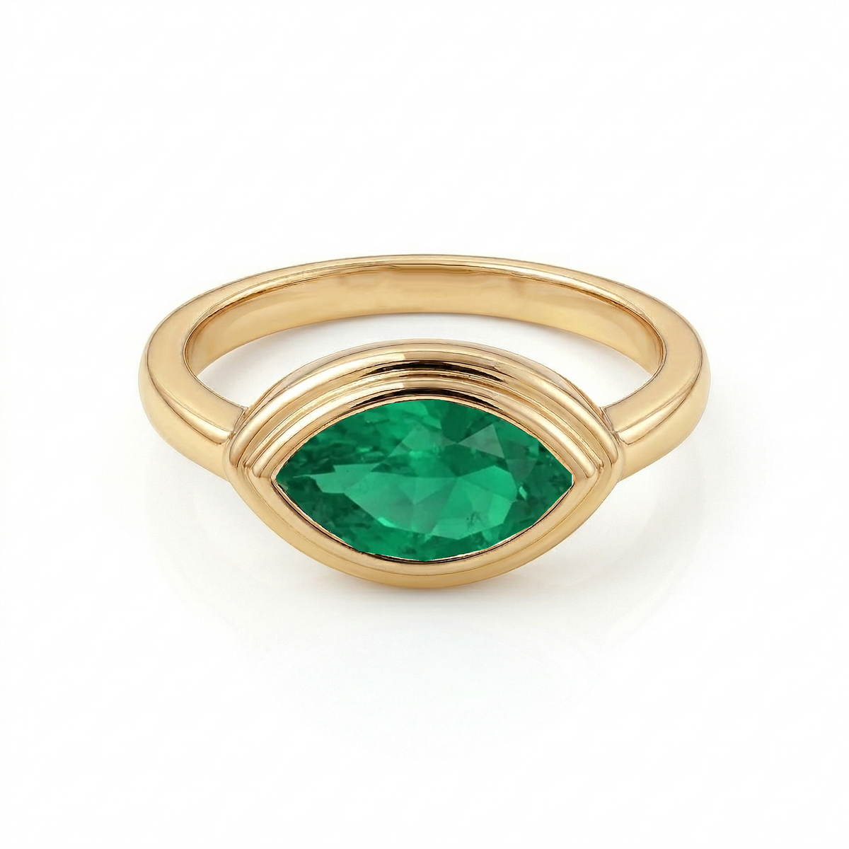 Natural Green Emerald Marquise Cut Pinky Ring YG2
