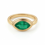 Natural Green Emerald Marquise Cut Pinky Ring YG2