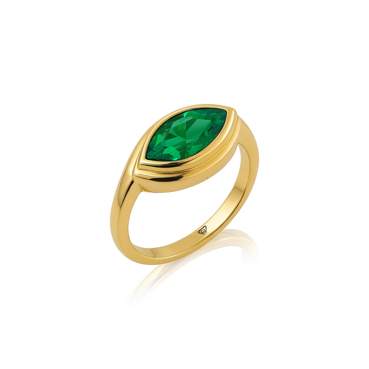 Natural Green Emerald Marquise Shape Pinky Ring