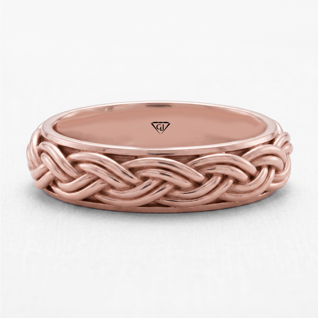 Men's Woven Braided Solid Gold Band RG 2