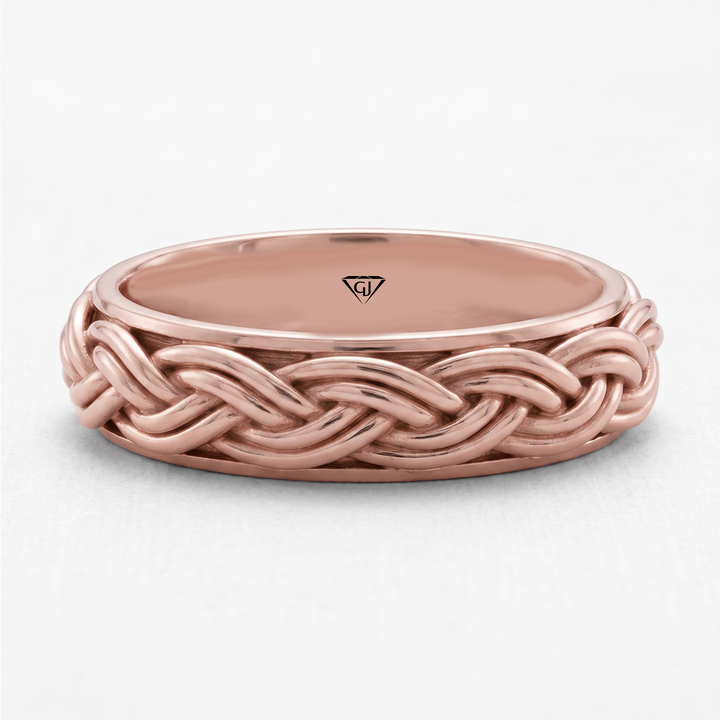 Men's Woven Braided Solid Gold Band RG 2