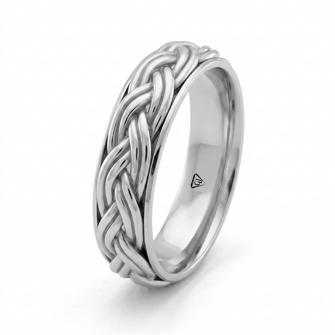 Men's Woven Braided Solid Gold Band WG