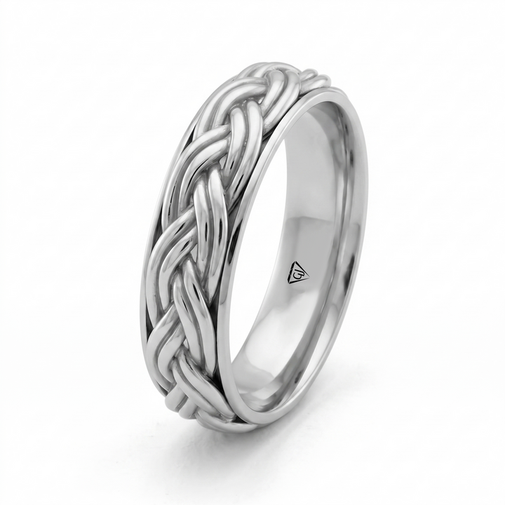 Men's Woven Braided Solid Gold Band WG
