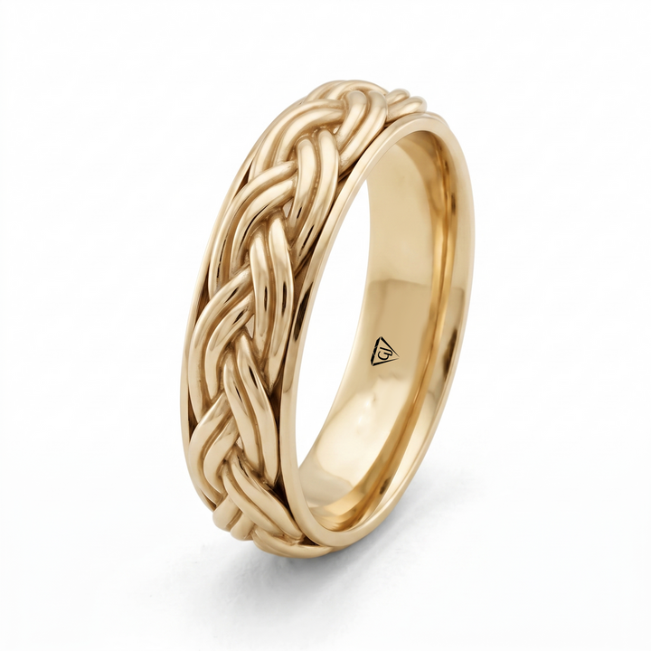 Men's Woven Braided Solid Gold Band YG