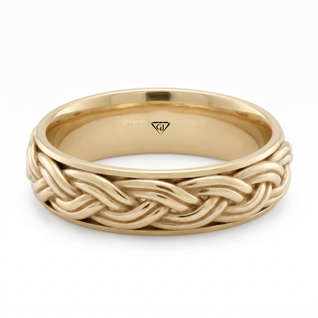 Men's Woven Braided Solid Gold Band YG 2