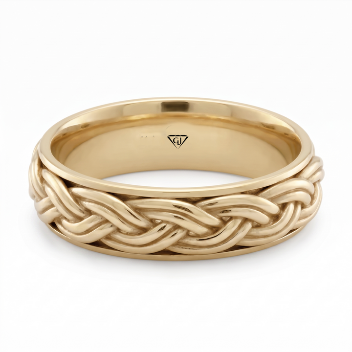 Men's Woven Braided Solid Gold Band YG 2
