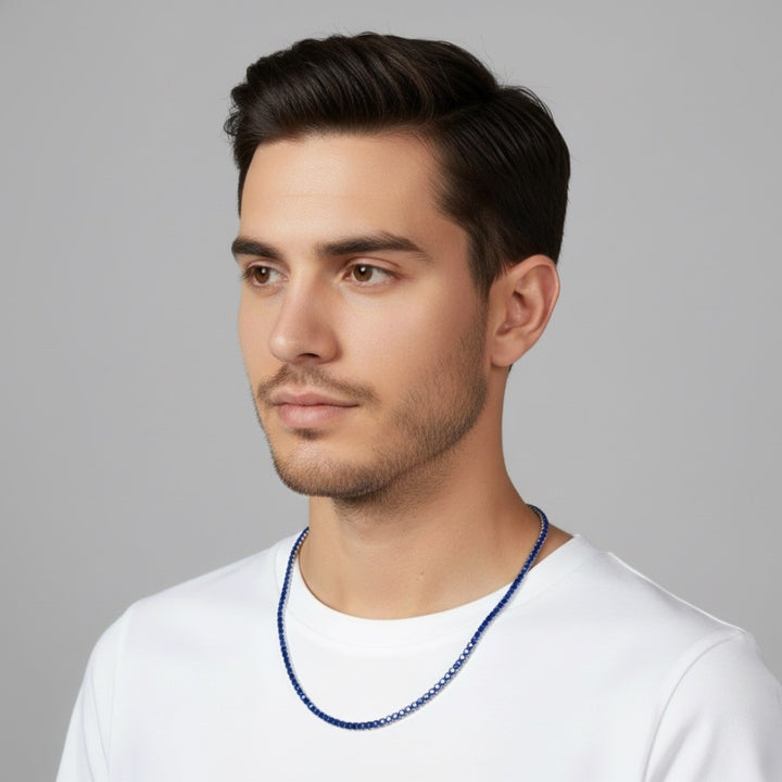 Men's Natural Blue Sapphire Tennis Necklace