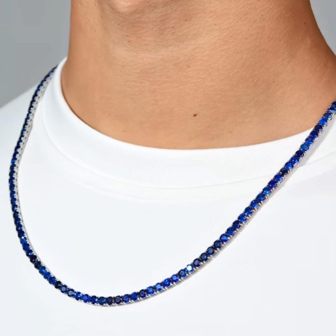 Men's Natural Blue Sapphire Tennis Necklace