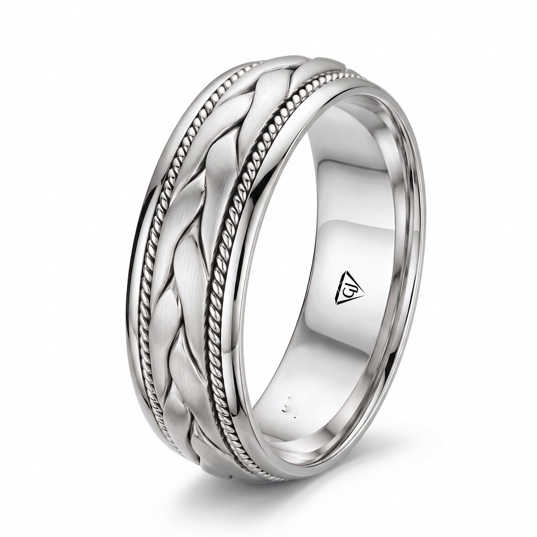 Classic Men's Braided Solid Gold Band WG