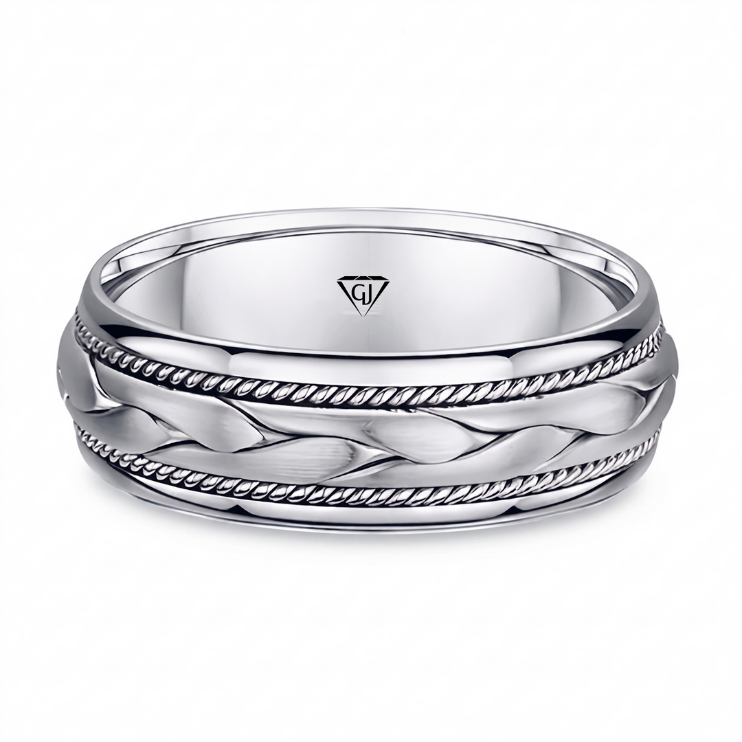 Classic Men's Braided Solid Gold Band WG 2