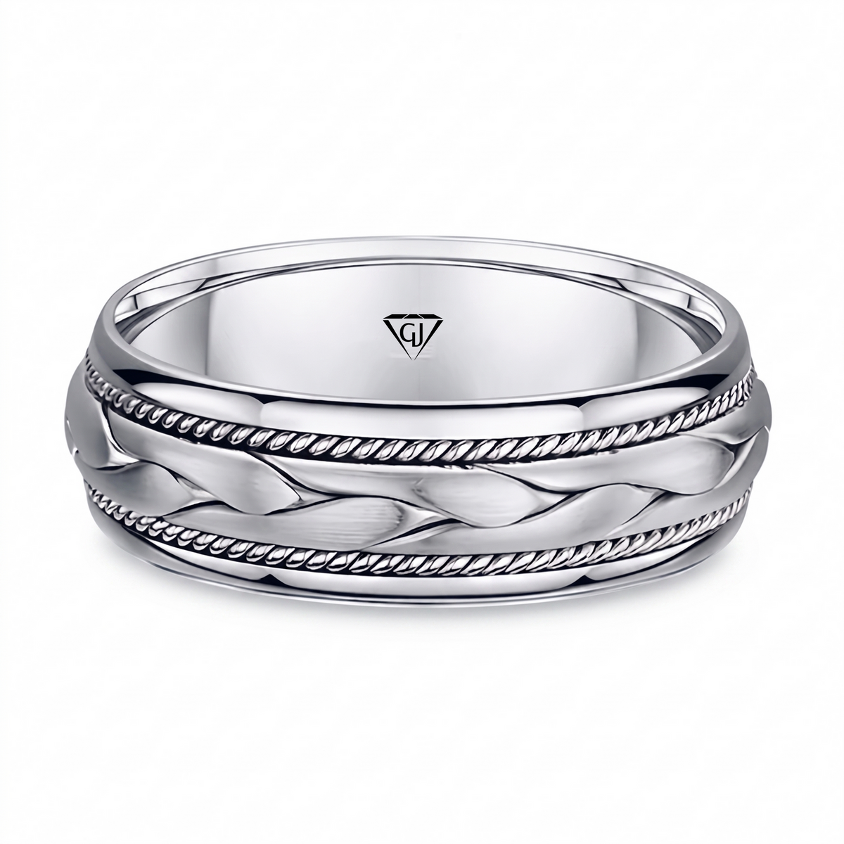 Classic Men's Braided Solid Gold Band WG 2