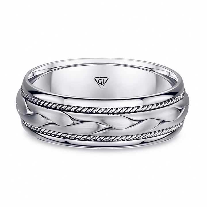Classic Men's Braided Solid Gold Band WG 2