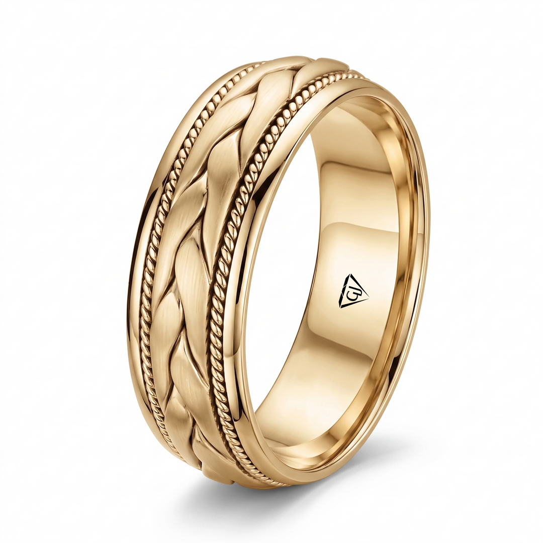 Classic Men's Braided Solid Gold Band YG