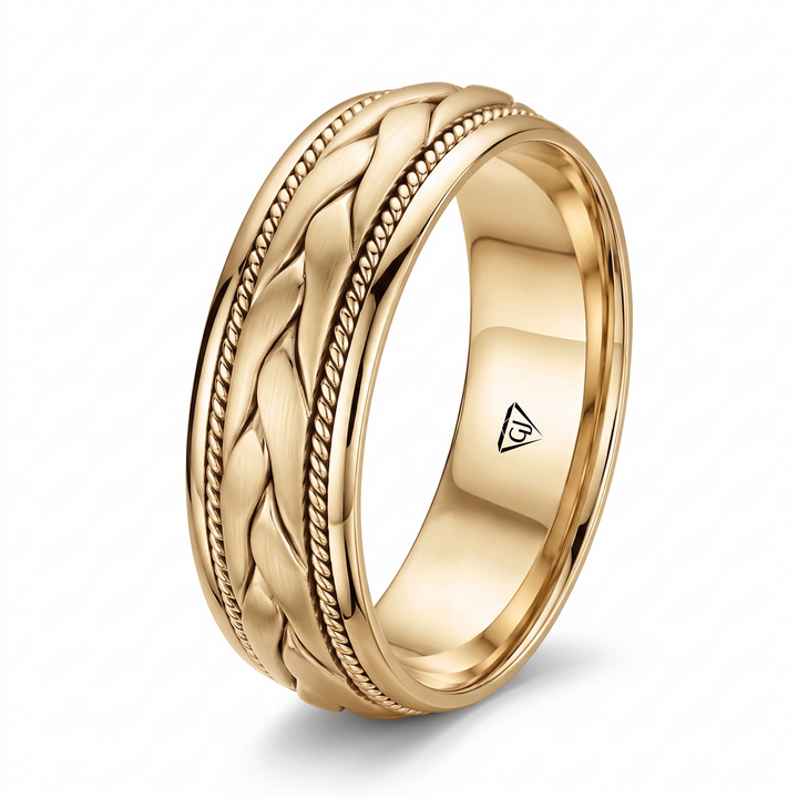 Classic Men's Braided Solid Gold Band YG
