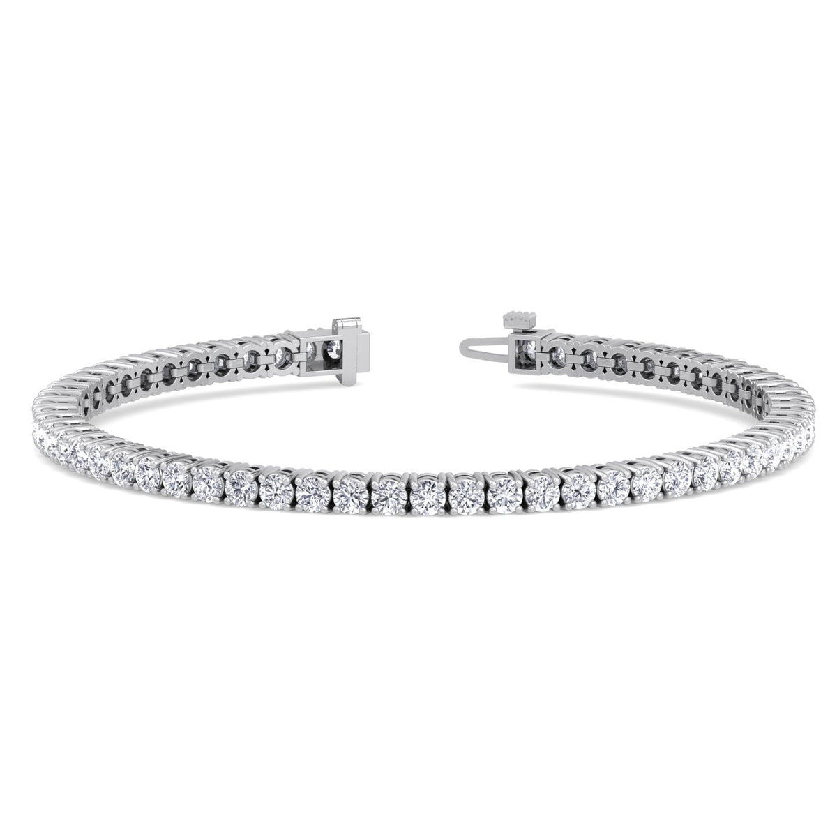 Men's Diamond Tennis Bracelet 14K Solid White Open Clasp