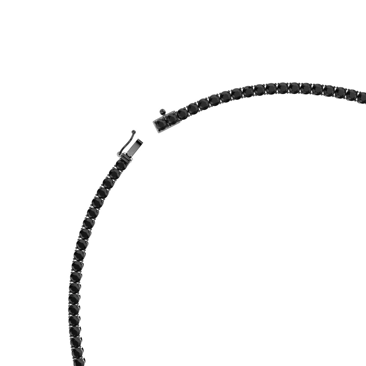 Men’s Natural Black Diamond Tennis Necklace Black Rhodium, Box Clasp