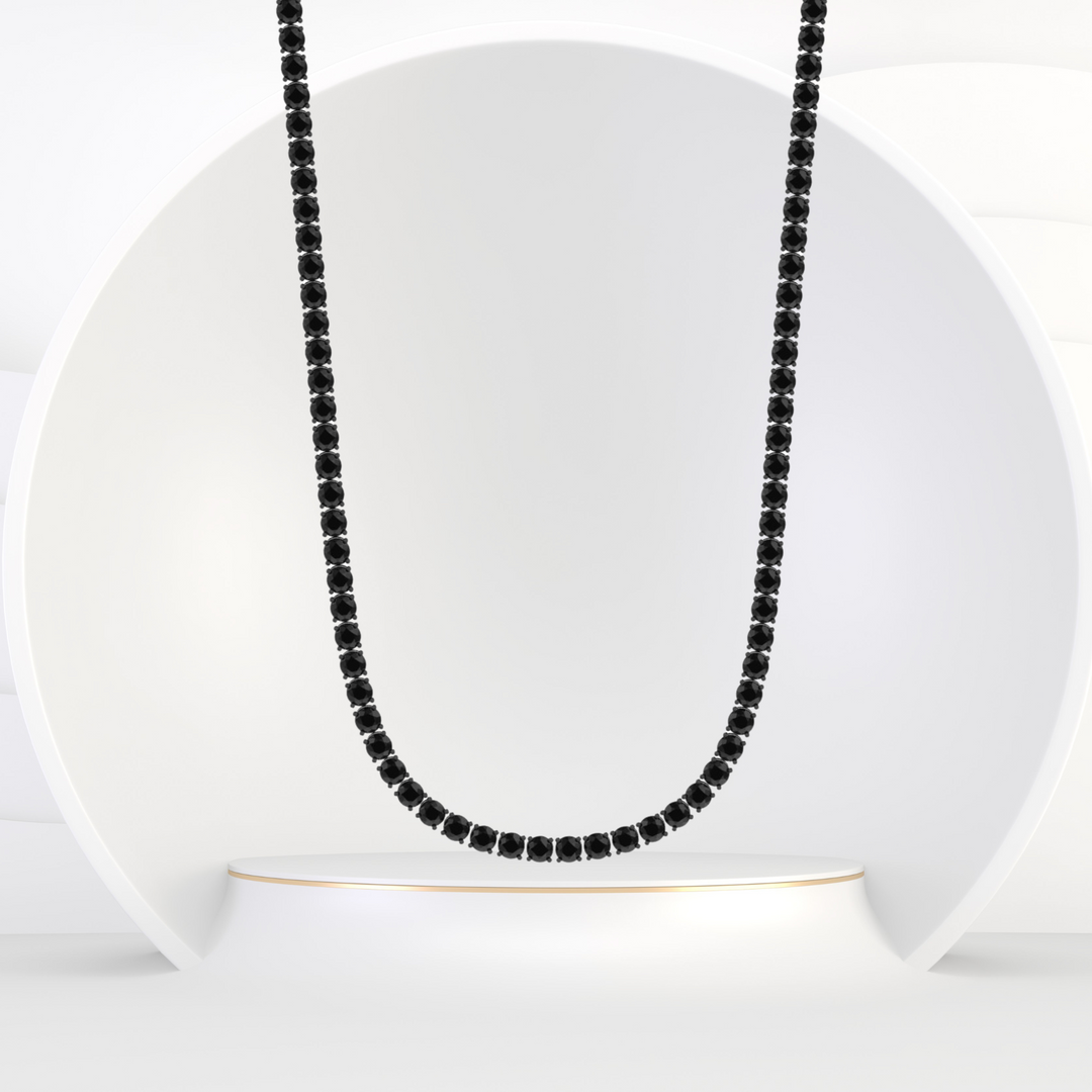 Men’s Natural Black Diamond Tennis Necklace In Black Rhodium