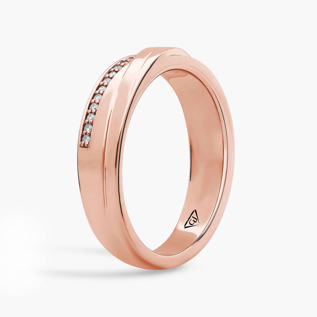 Men’s Diagonal Groove Wedding Ring with Pavé Diamond Edge RG 2