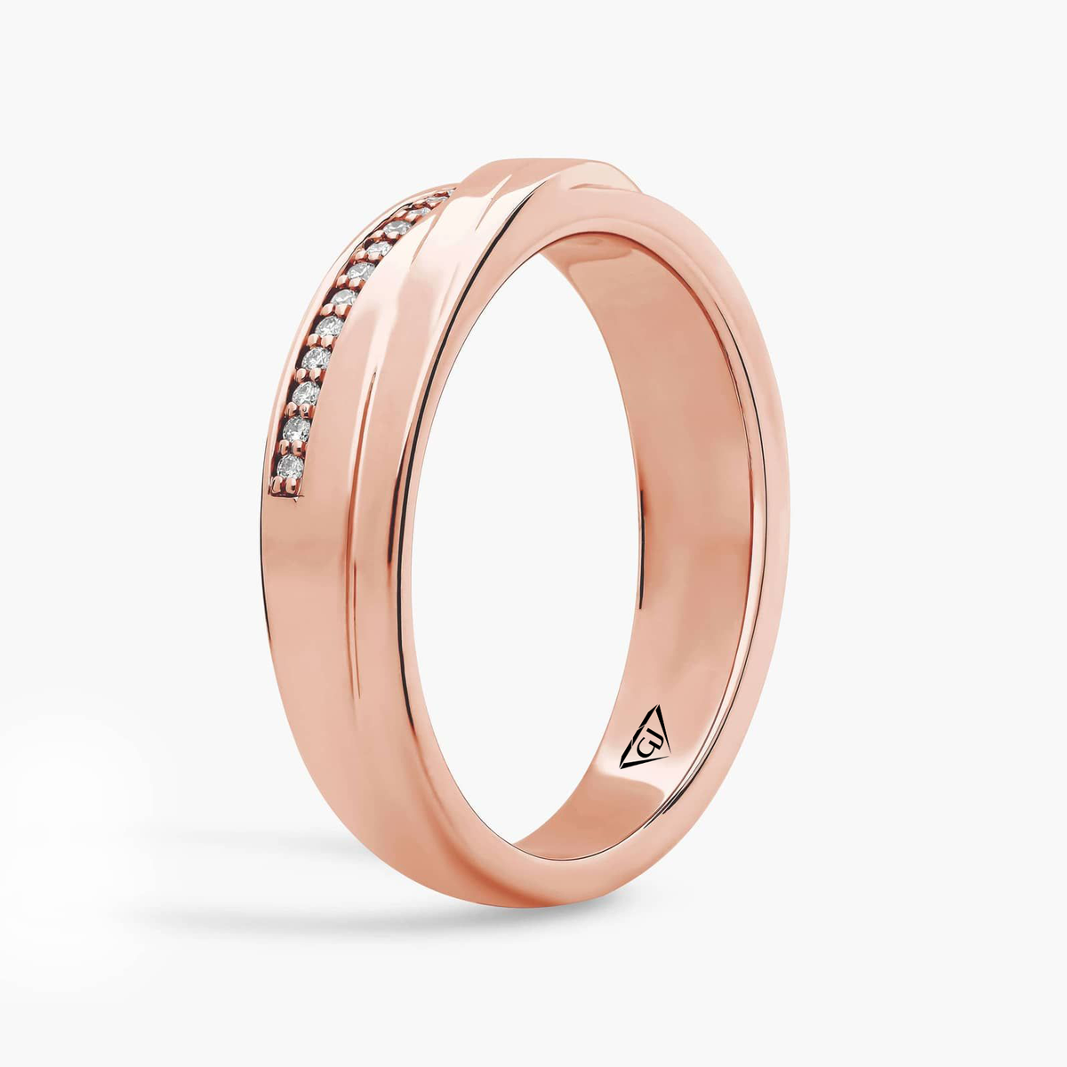Men’s Diagonal Groove Wedding Ring with Pavé Diamond Edge RG 2