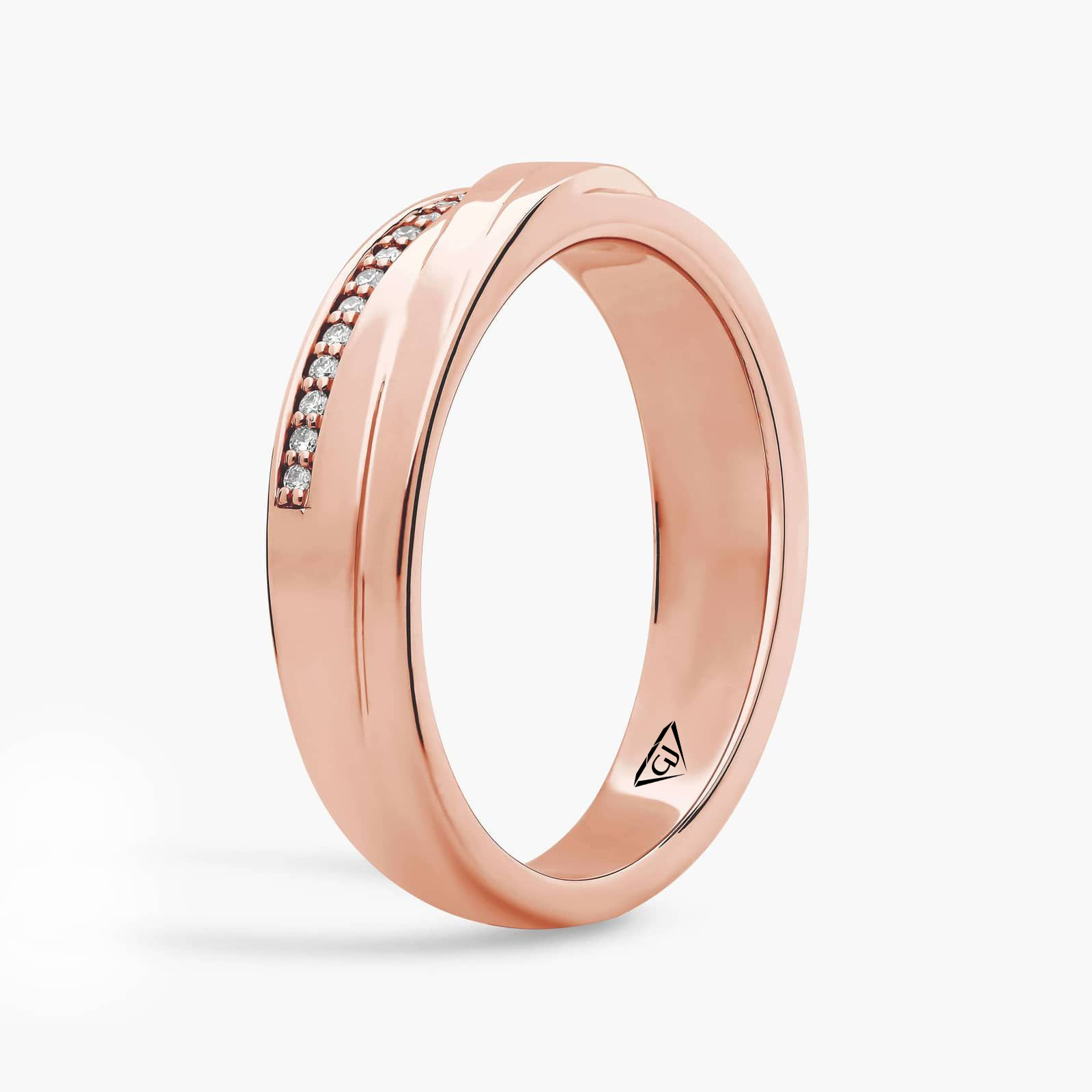 Men’s Diagonal Groove Wedding Ring with Pavé Diamond Edge RG 2