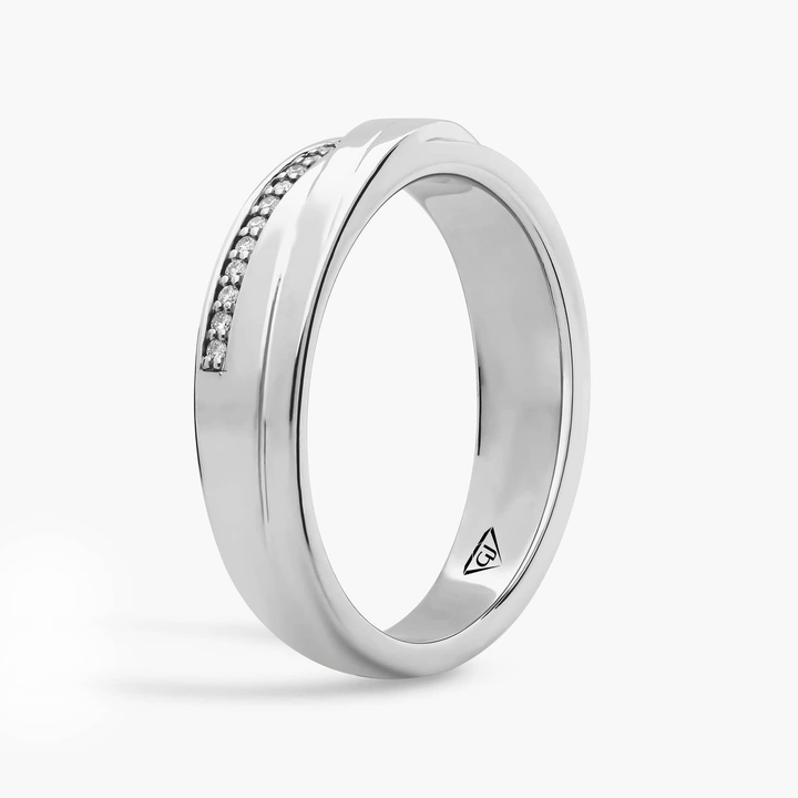 Men’s Diagonal Groove Wedding Ring with Pavé Diamond Edge WG 2