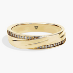 Men’s Diagonal Groove Wedding Ring with Pavé Diamond Edge YG