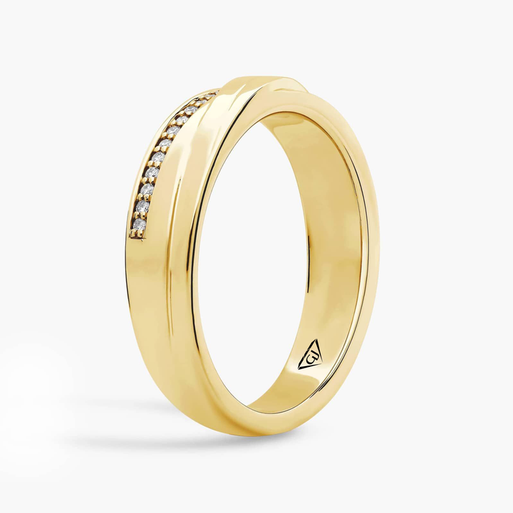 Men’s Diagonal Groove Wedding Ring with Pavé Diamond Edge YG 2
