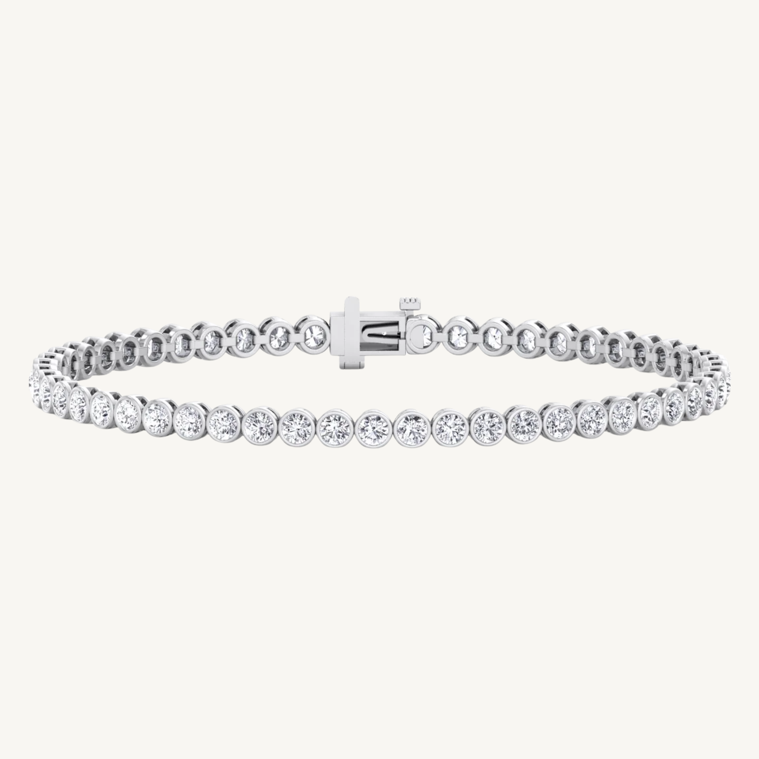 Bezel Set Natural Diamond Tennis Bracelet 14K Solid Gold