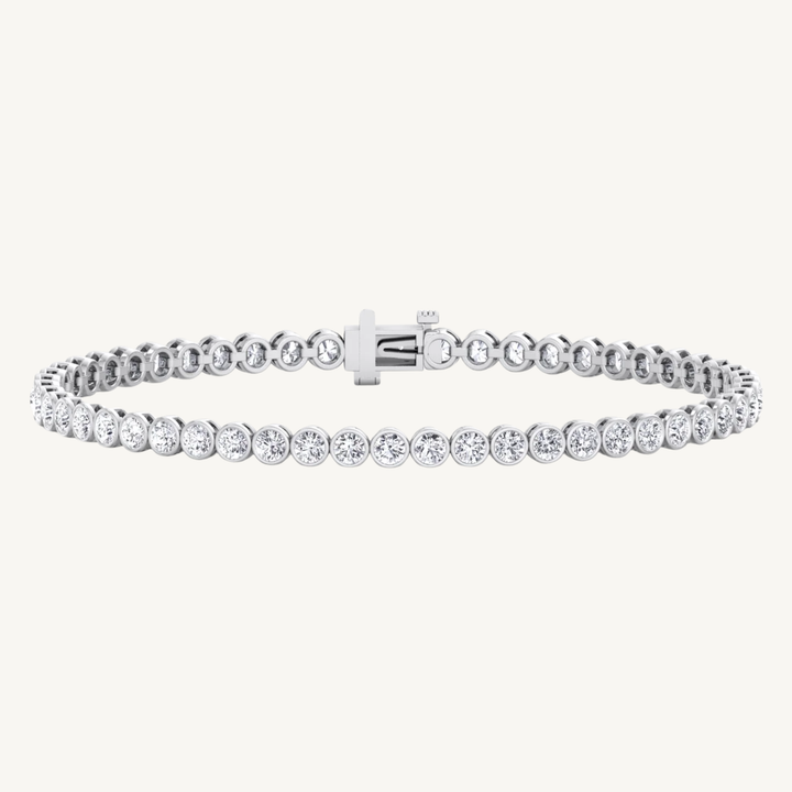 Bezel Set Natural Diamond Tennis Bracelet 18K Solid Gold