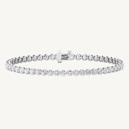 Bezel Set Natural Diamond Tennis Bracelet 14K Solid Gold