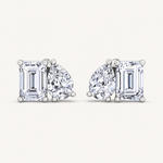 Emerald and Pear Shape Toi Et Moi Natural Diamond Studs