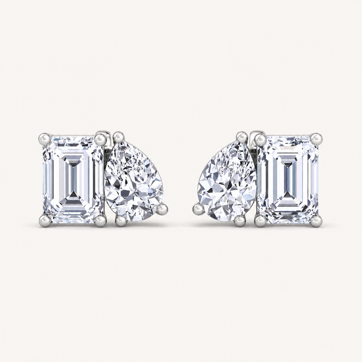 Emerald and Pear Shape Toi Et Moi Natural Diamond Studs