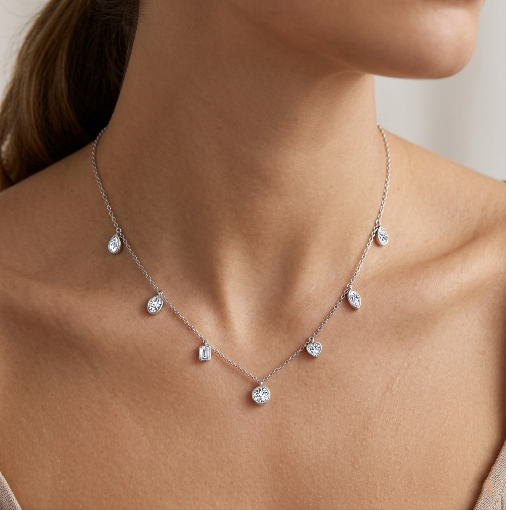 Multi Shape Natural Diamonds Station Necklace