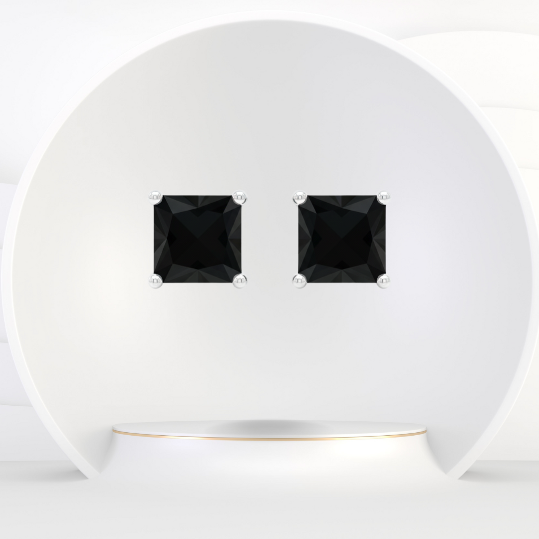 Natural Black Diamond Princess Cut Studs