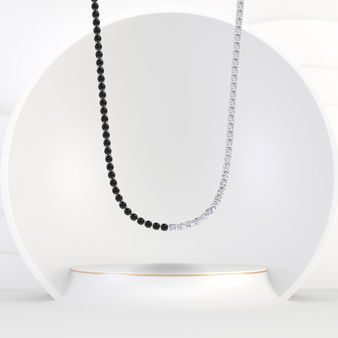 Natural Half Black and White Diamond Tennis Necklace 