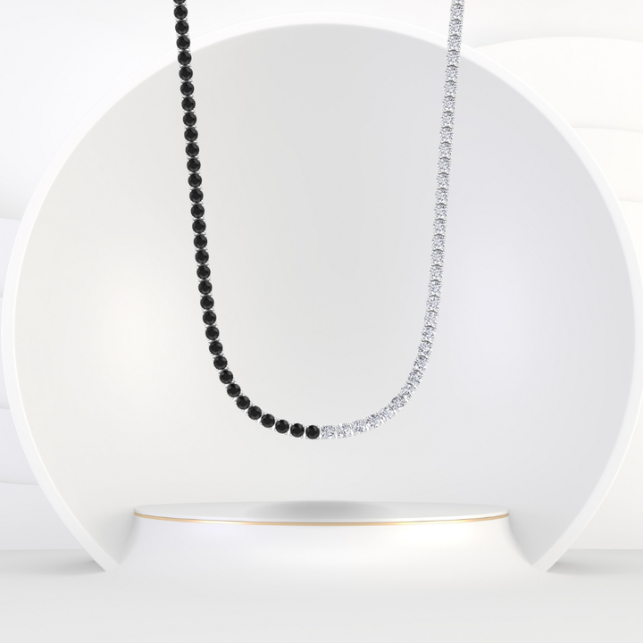 Natural Half Black and White Diamond Tennis Necklace 