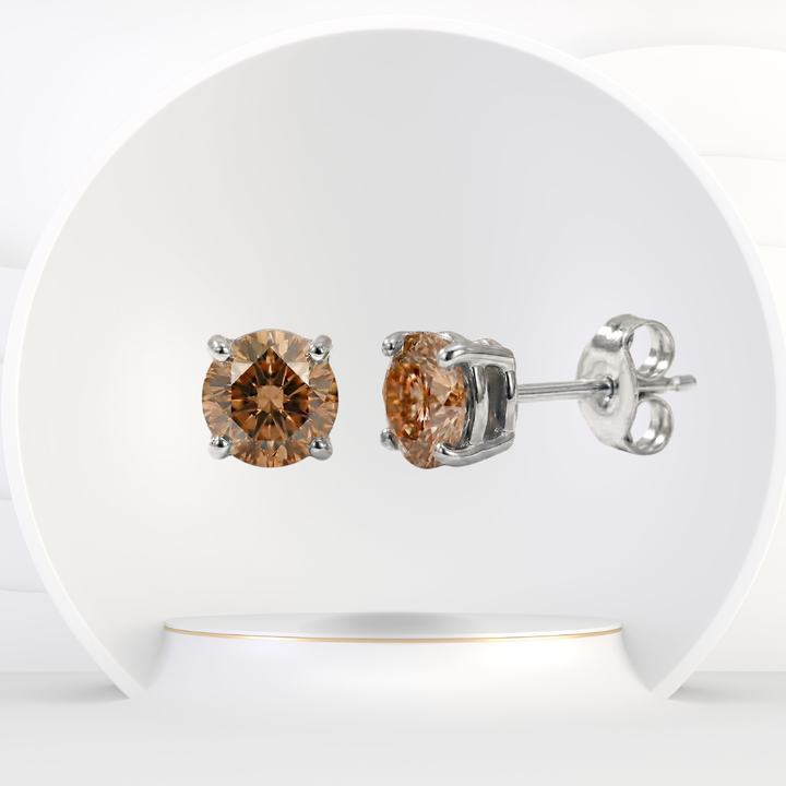 Natural Chocolate Champagne Diamond Round Studs